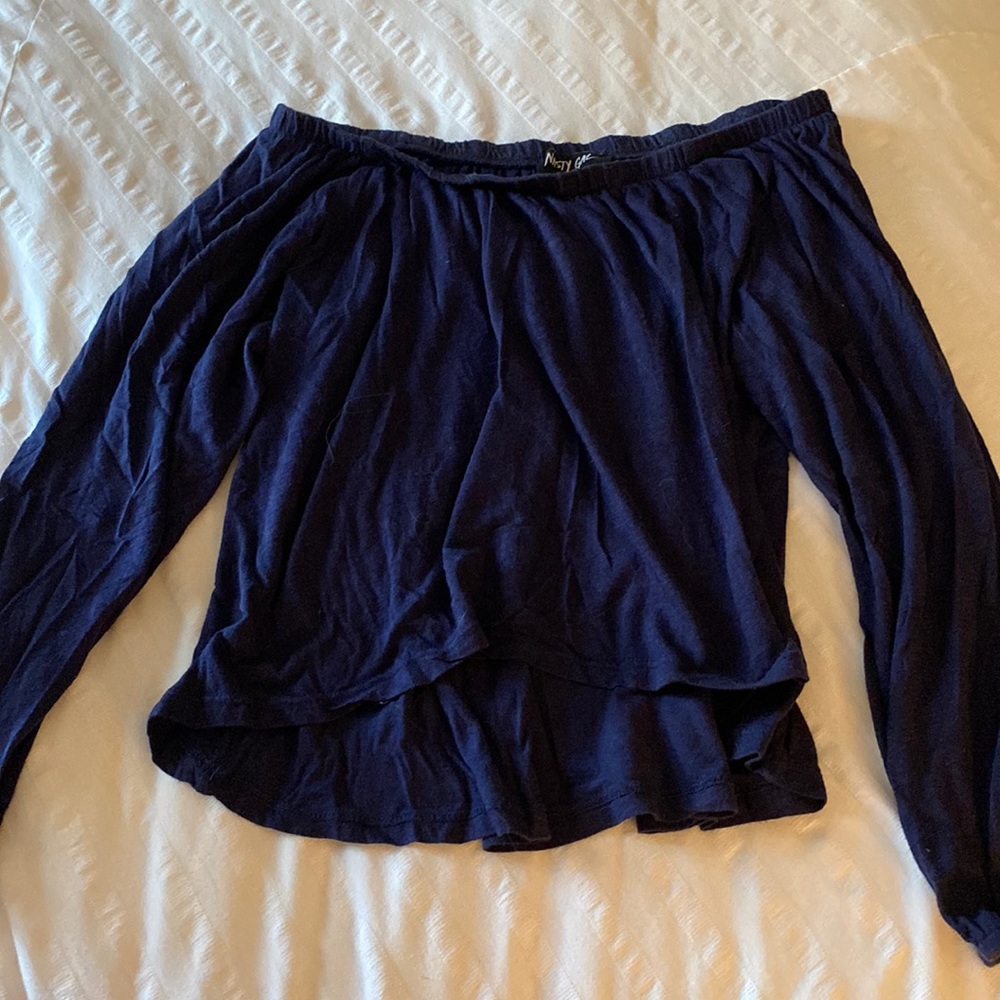 Nasty Gal, blue off the shoulder top. Size small. Gently worn.